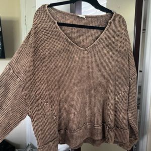Blue Buttercup boutique brand new waffle knit soft boxy oversized top in cocoa